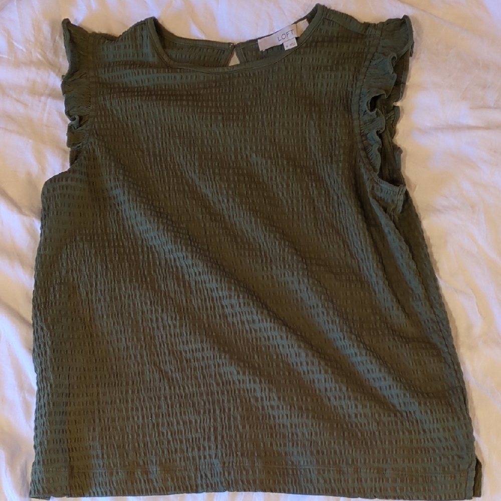 LOFT Women's Olive Ruffle Sleeve Blouse